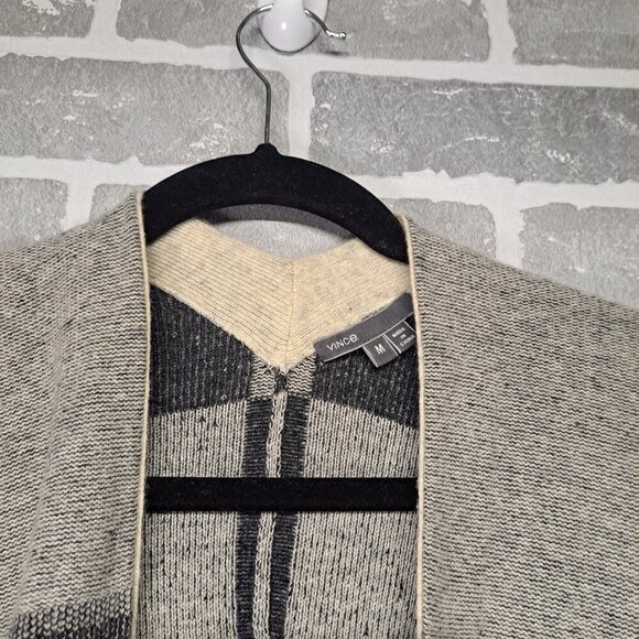 Vince Variagated Stripe Oversized Cardigan Sweater Wool and Cashmere Black/Gray - Picture 4 of 10
